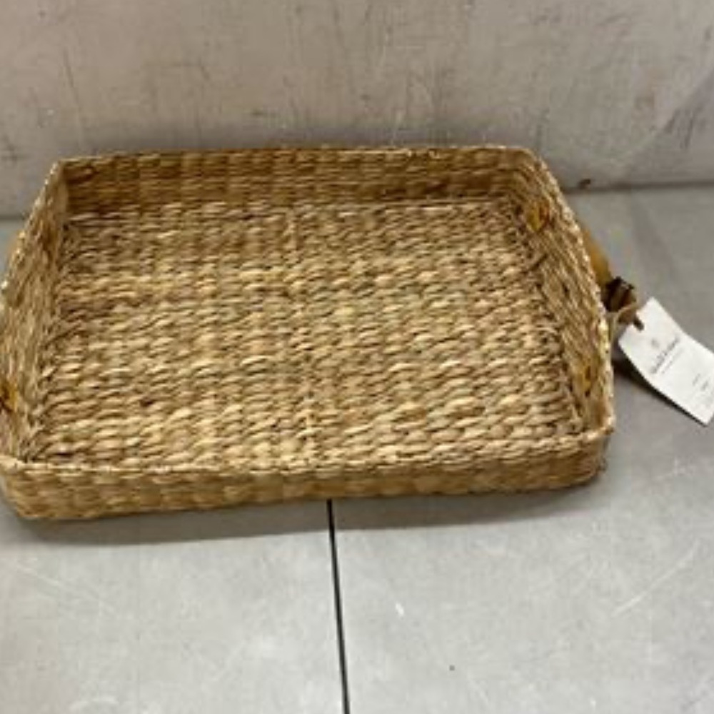 HEARTH & HAND NWT Woven tray with leather handles -medium - Picture 4 of 5